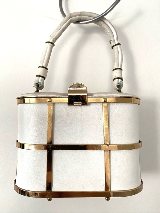 Etra Handbags - Vintage 1950s ETRA White Leather Gold Cage Box Bag Mid-Century Trunk Purse